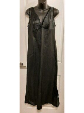 Vintage Kayser Black Nylon Scalloped Lace Full Slip Dress Womens Size 36